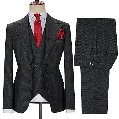 Newest Black Three Pieces Bespoke Peaked Lapel Formal Business Suits_3