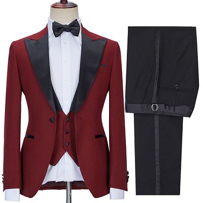 Stylish Red Three Pieces Best Fitted Peaked Lapel Prom Suits_3