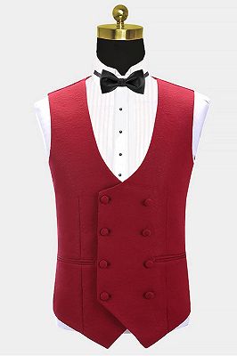 Abbas Red Three Pieces Fashion Shawl Lapel Wedding Grooms Suits_2