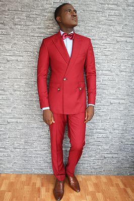 Abner New Arrival Red Close Fitting Peaked Laple Men Suits for Prom