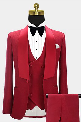 Abbas Red Three Pieces Fashion Shawl Lapel Wedding Grooms Suits_1