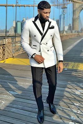 New Arrival White Double Breasted Peaked Lapel Fashion Wedding Suits_1