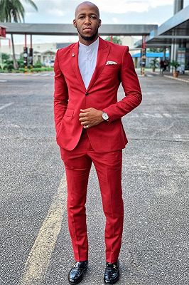 Alexander Newest Red Peaked Lapel Chic Prom Men Suits_1