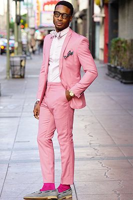 Ablitt Pink One Button Fashion Slim Fit Men Suits for Prom_1