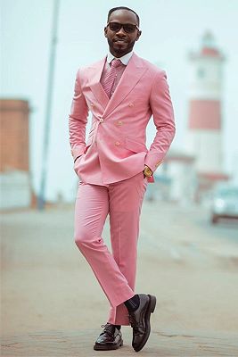 Ablett Pink Double Breated Peaked Lapel Chic Men Suits for Prom