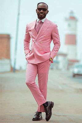 Ablett Pink Double Breated Peaked Lapel Chic Men Suits for Prom_1