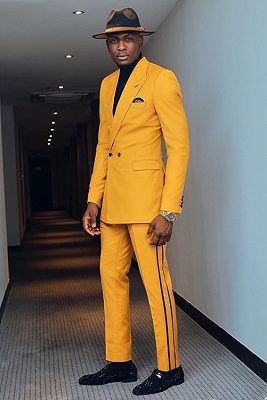 Kimi Yellow Peaked Lapel Double Breasted Stylish Men Suits_2