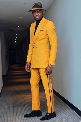 Kimi Yellow Peaked Lapel Double Breasted Stylish Men Suits