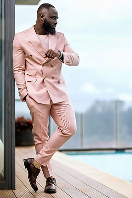 Daniel Chic Double Breasted Peaked Lapel Pink Men Suits for Prom_1