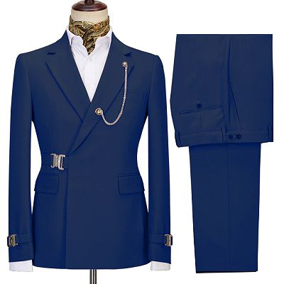 Jobh Fashion Navy Blue Notched Lapel Business Men Suits_2