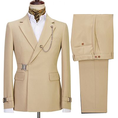 Jesus Chic Gold Brown Notched Lapel Two Pieces Slim Fit Business Suits_2