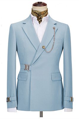 Bernie Fashion Sky Blue Notched Lapel Two Pieces Business Men Suits_1