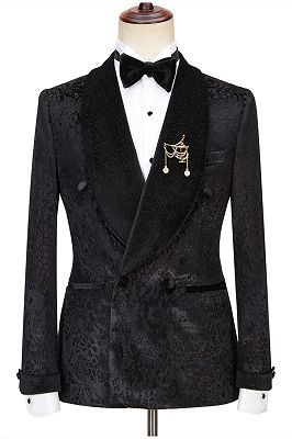 Alex Fashion Black Shawl Lapel Double Breasted Sparkle Patterns Wedding Suits