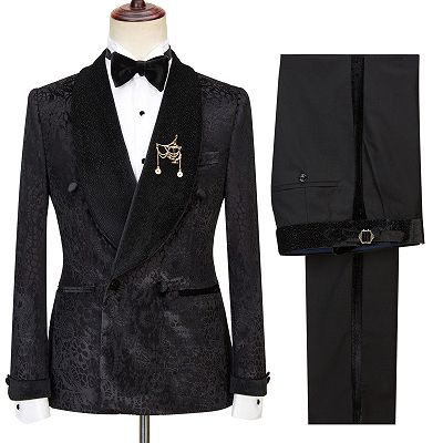 Alex Fashion Black Shawl Lapel Double Breasted Sparkle Patterns Wedding Suits