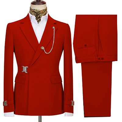 Amos Newest Red Notched Lapel Two Pieces Men Suit For Business_2
