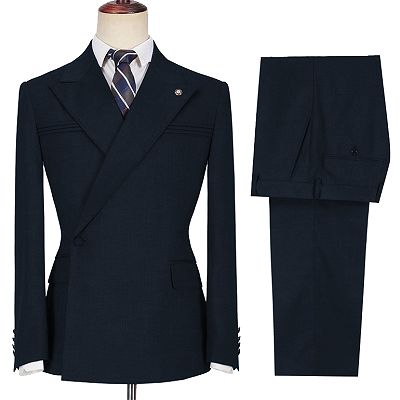 Alen Fashion Black Two Pieces Peaked Lapel Ruffles Men Suits_2