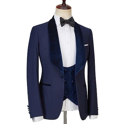 Dylan latest Design Navy Blue Best Fitted Three Pieces Sparkle Men Suits_4