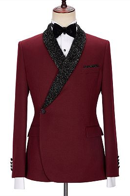 Jonathan Chic Burgundy Sparkle Shawl Lapel Two Pieces Men Suits_1