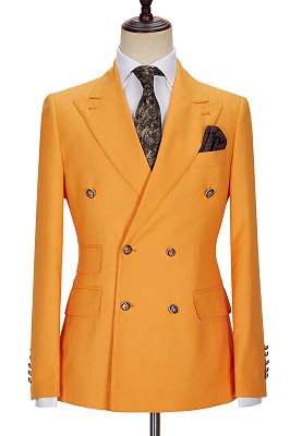 Benjamin New Arrival Orange Double Breasted Peaked Lapel Men Suits