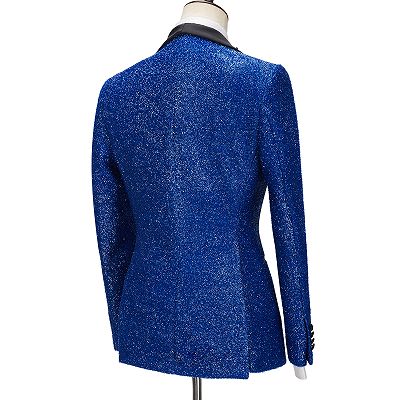Jacob Royal Blue Sparkle Three Pieces One Button Fashion Slim Fit Men Suits_3