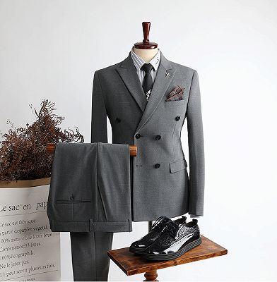 Alex Gary Modern Double Breasted Peaked Lapel Business Men Suits