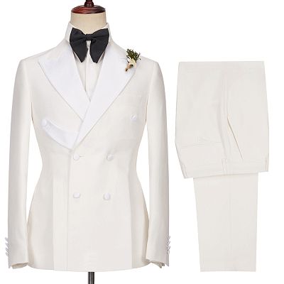 Alejandro Chic White Two Pieces Peaked Lapel Double Breasted Wedding Suits