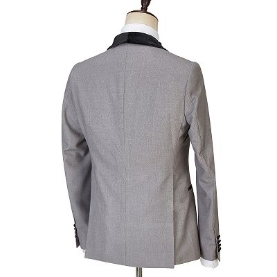 Robert Light Gray One Button Shiny Shawl Lapel Three Pieces Wedding Men Suits_5