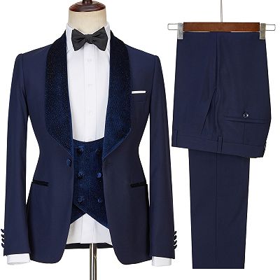 Dylan latest Design Navy Blue Best Fitted Three Pieces Sparkle Men Suits_5