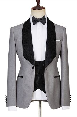 Robert Light Gray One Button Shiny Shawl Lapel Three Pieces Wedding Men ...