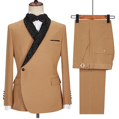 Gavin New Arrival Khaki  Sparkle Shawl Lapel One Button Men Suits