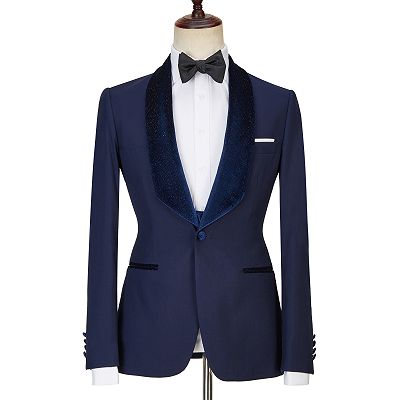 Dylan latest Design Navy Blue Best Fitted Three Pieces Sparkle Men Suits