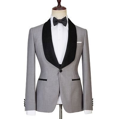 Robert Light Gray One Button Shiny Shawl Lapel Three Pieces Wedding Men Suits_3