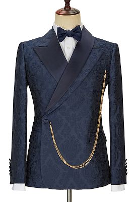 Brandon New Arrival Navy Blue Slim Fit Jacquard Peaked Lapel Wedding Men Suits_1