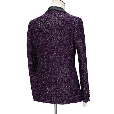 Caleb Bespoke Dark Purple Sparkle Shawl Lapel 3-Pieces Men Suits_4