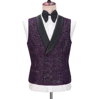 Caleb Bespoke Dark Purple Sparkle Shawl Lapel 3-Pieces Men Suits