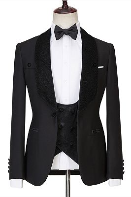 Jose Modern Three Pieces Black  Shawl Lapel Sparkle Men Wedding Suits_1