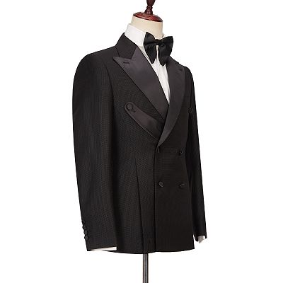 Gavin latest Design Black Double Breasted Peaked Lapel Best Fitted Men Suits_3