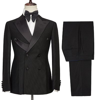 Gavin latest Design Black Double Breasted Peaked Lapel Best Fitted Men Suits_2