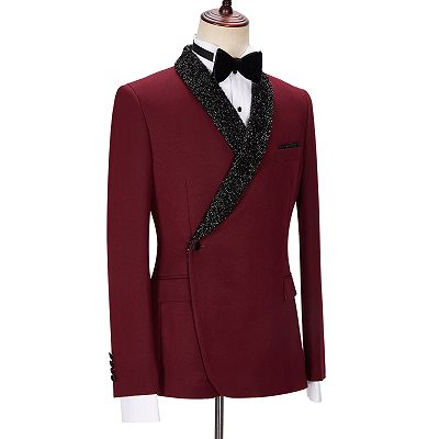 Jonathan Chic Burgundy Sparkle Shawl Lapel Two Pieces Men Suits_4