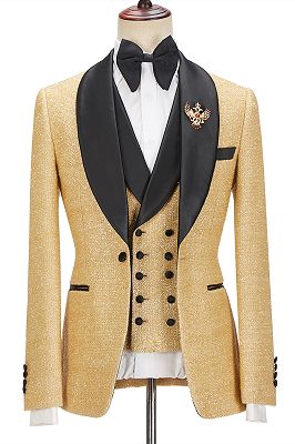 Andrew Sparkly Golden Shawl Lapel  Three Pieces Men Suits For Wedding