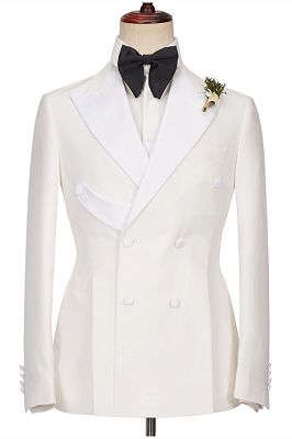 Alejandro Chic White Two Pieces Peaked Lapel Double Breasted Wedding Suits_1