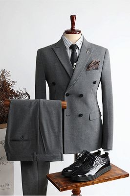 Alex Gary Modern Double Breasted Peaked Lapel Business Men Suits