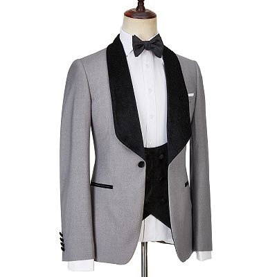 Robert Light Gray One Button Shiny Shawl Lapel Three Pieces Wedding Men Suits_4