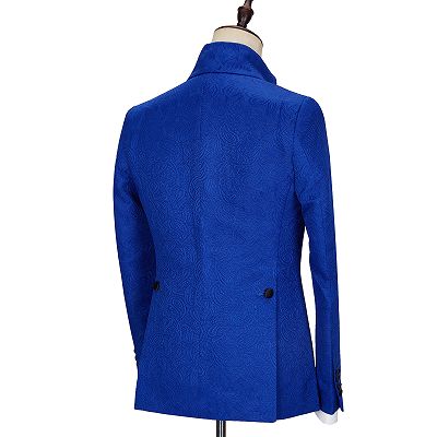 Dean Fashion New Arrival Royal Blue Jacquard Wedding Suits with Black Lapel