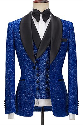 Jacob Royal Blue Sparkle Three Pieces One Button Fashion Slim Fit Men Suits_1