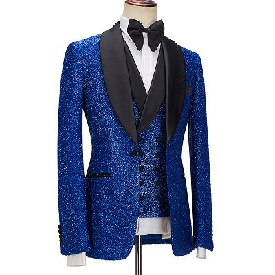 Jacob Royal Blue Sparkle Three Pieces One Button Fashion Slim Fit Men Suits_2