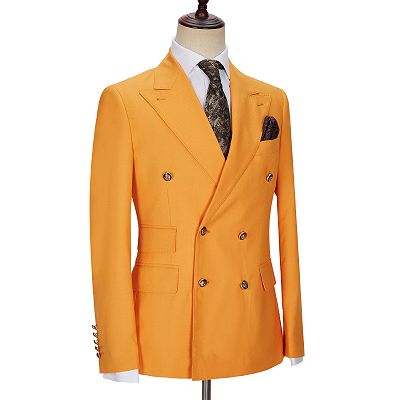 Benjamin New Arrival Orange Double Breasted Peaked Lapel Men Suits