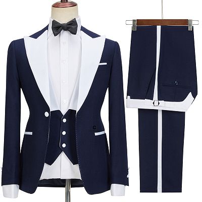 Tyler Stylish Navy Blue Peaked Lapel Slim Fit Three Pieces Men suits