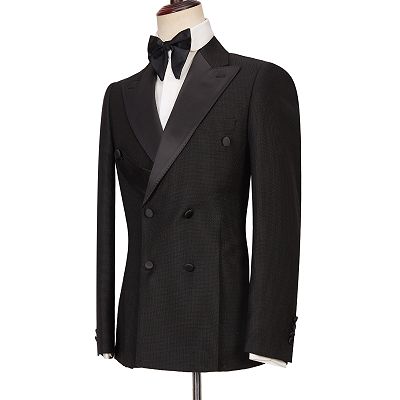 Gavin latest Design Black Double Breasted Peaked Lapel Best Fitted Men Suits_5