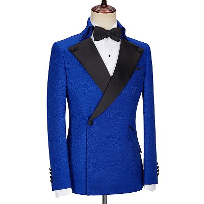 Dean Fashion New Arrival Royal Blue Jacquard Wedding Suits with Black Lapel_3